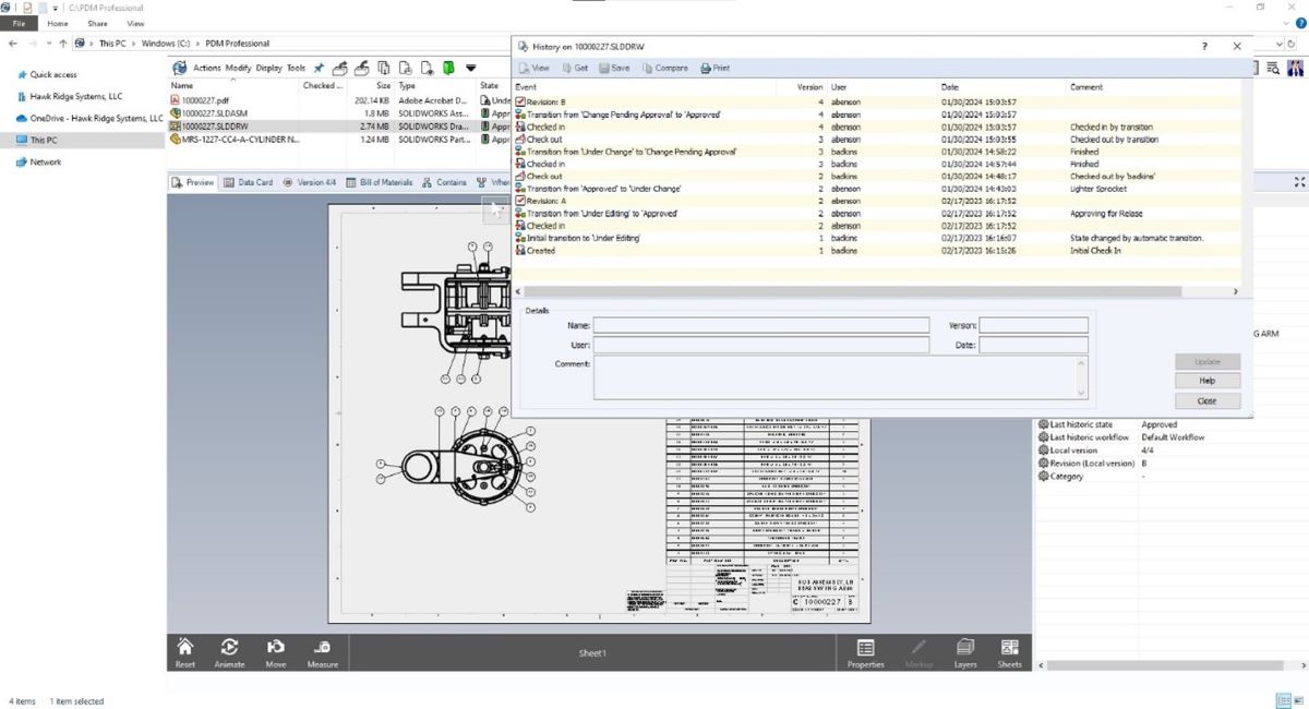 Auditing file history on SOLIDWORKS drawing file
