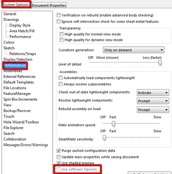 System options - performance selection