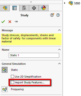 Import Study Features checkbox