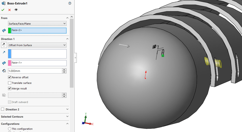 PropertyManager of the pin feature displaying start and end conditions