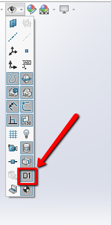 The Global Hide Show menu in the Heads Up Toolbar with the View Dimension Names option highlighted