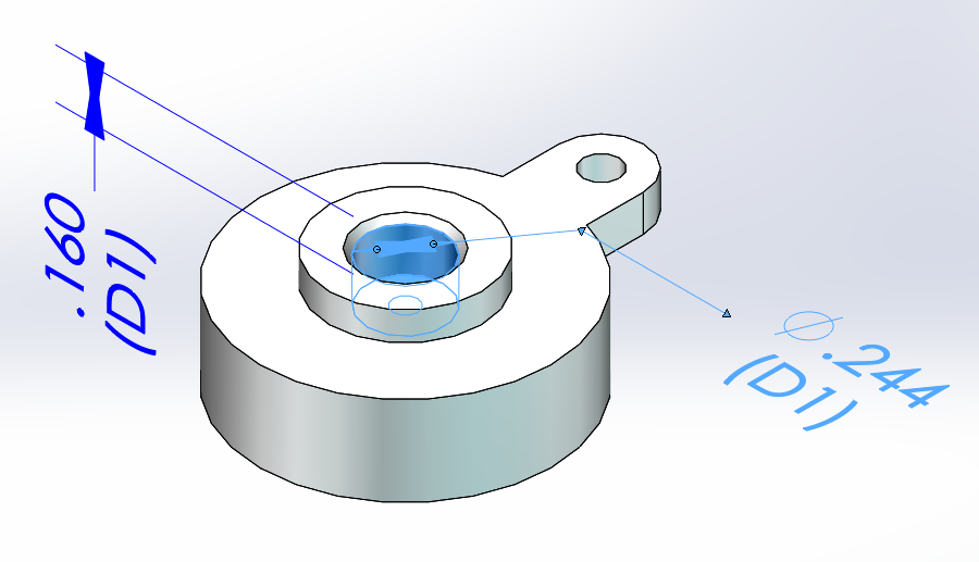A part with more specific dimension names, such as Hole_depth and Hole_dia