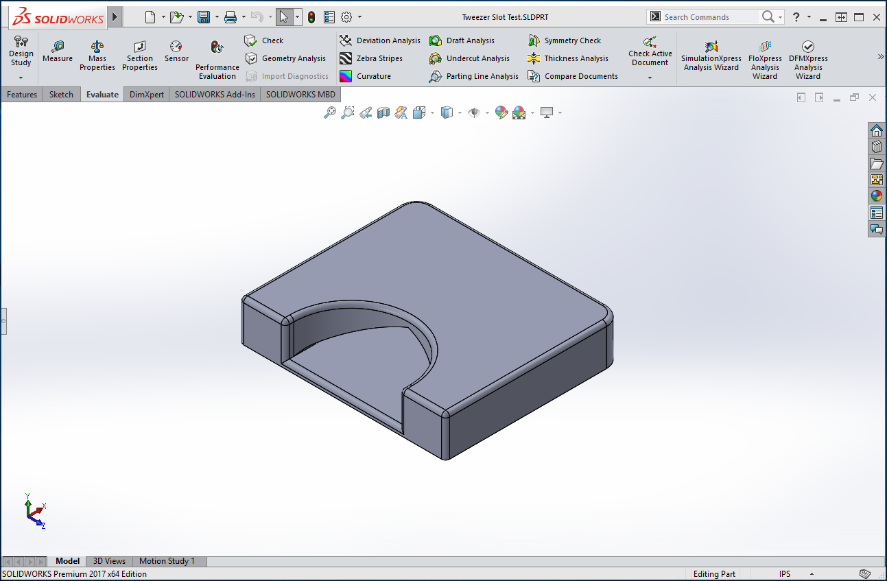 For each of our different slot designs, we cut away most of the part and printed what remained. This allowed us to see how each slot design would perform when fully printed
