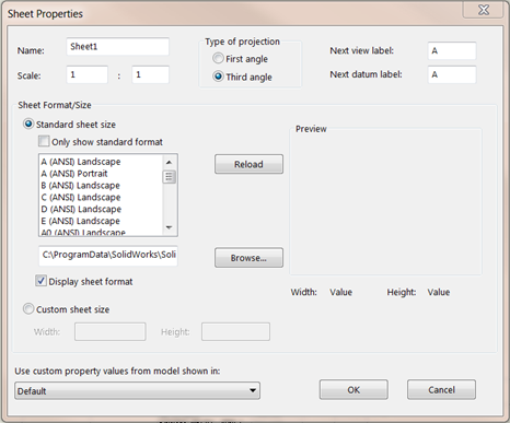 drawing template - sheet properties