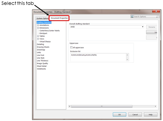 drawing template - document properties